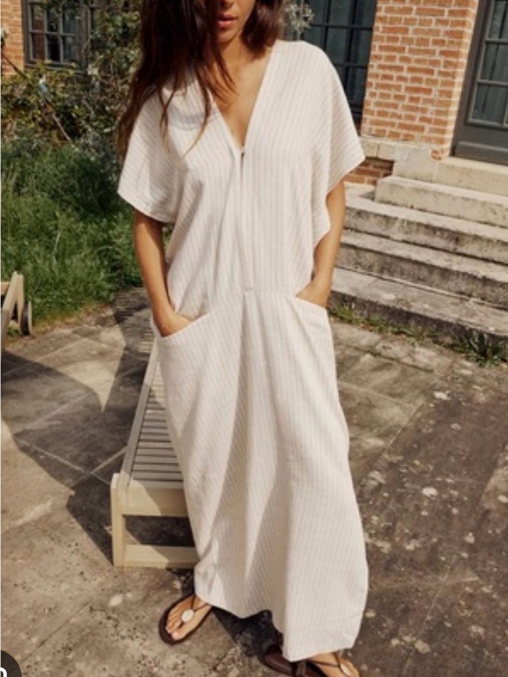Zara Soft Cream Stripe Maxi Dress with Pockets